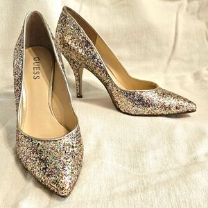 Guess multicoloured sparkly 3 1/2" stiletto pump. Size 7.
